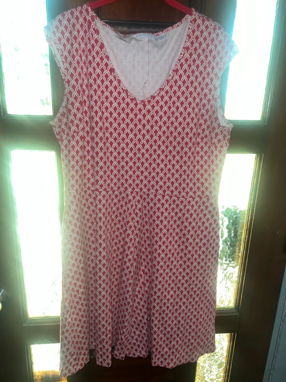 New York & Company XL  Red-White Cap Sleeve V-Neck knee-high Dress
